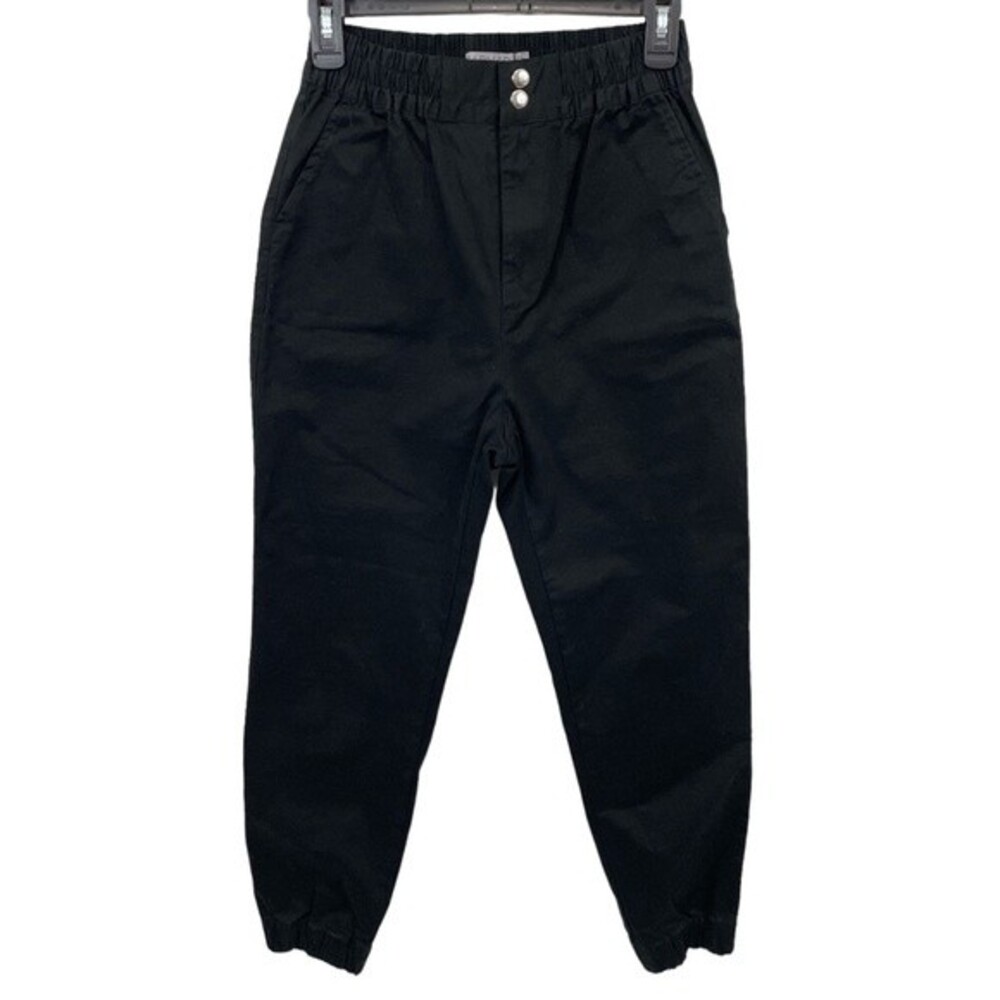 Carmar Black Jogger Cotton Pants SIZE 8 Elastic Waist with Zip‎ and Snap Fly